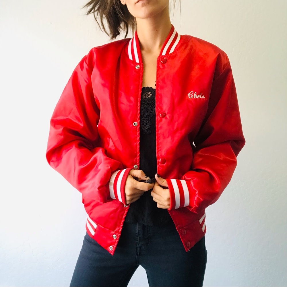 Vintage Red Bomber Jacket - Picture 4 of 13